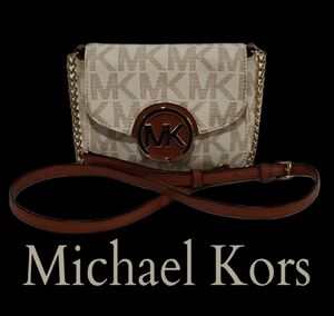 MICHAEL KORS Signature Print Fulton Small Crossbody Bag, Vanilla/Brown